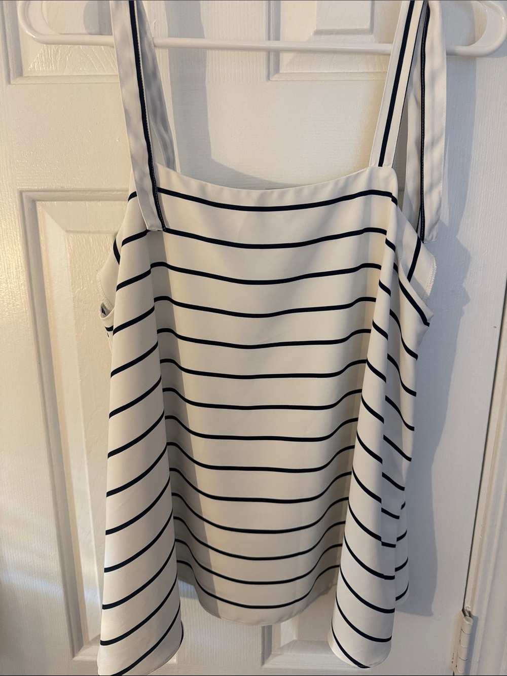 Banana Republic White & Black Striped Square-Neck Cami